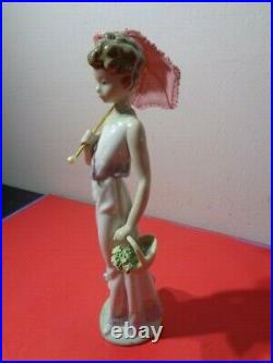 Lladro Classic Garden Lady # 7617 Lady With parasol & Dog & Basket Figurine