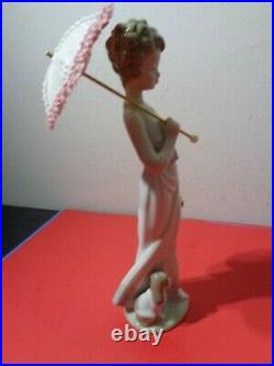 Lladro Classic Garden Lady # 7617 Lady With parasol & Dog & Basket Figurine