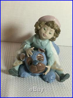 Lladro Collectible Figurine Giddy Up 5664 Girl Riding Stuffed Dog Or Bear Bnib