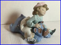Lladro Collectible Figurine Giddy Up 5664 Girl Riding Stuffed Dog Or Bear Bnib