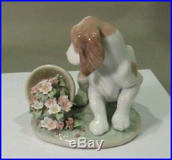 Lladro Collectors Series #7672 It Wasn't Me, Dog With Flower Pot Figurine