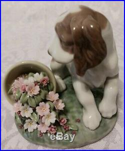 Lladro Collectors Series # 7672 Travesura. It Wasn't Me Dog With Flower Pot