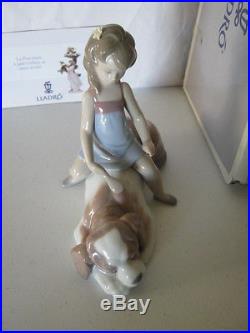 Lladro Contented Companion (Girl brushing Dog)