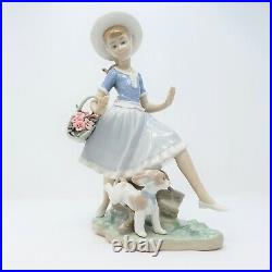 Lladro Country Lass With Dog And Basket Of Flowers Porcelain Figurine 1004920