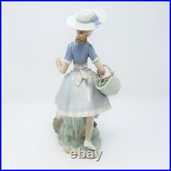 Lladro Country Lass With Dog And Basket Of Flowers Porcelain Figurine 1004920