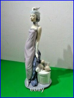 Lladro Couplet Lady With Dog # 5174 -A 1920's Flapper Girl Figurine (13.5 by 5)