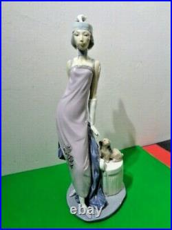 Lladro Couplet Lady With Dog # 5174 -A 1920's Flapper Girl Figurine (13.5 by 5)