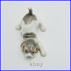 Lladro Crouching Beagle Puppy Dog Figurine 6 Long Gray & White Porcelain