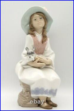 Lladro Daydreams # 6400 Girl Wearing Hat With Flowers Holding Schnauzer Dog IOB