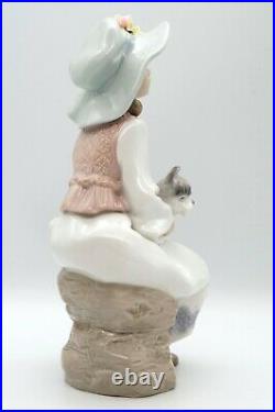 Lladro Daydreams # 6400 Girl Wearing Hat With Flowers Holding Schnauzer Dog IOB