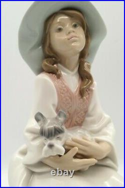 Lladro Daydreams # 6400 Girl Wearing Hat With Flowers Holding Schnauzer Dog IOB