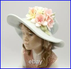 Lladro Daydreams # 6400 Girl Wearing Hat With Flowers Holding Schnauzer Dog IOB