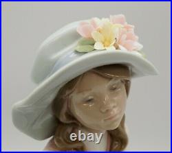 Lladro Daydreams # 6400 Girl Wearing Hat With Flowers Holding Schnauzer Dog IOB