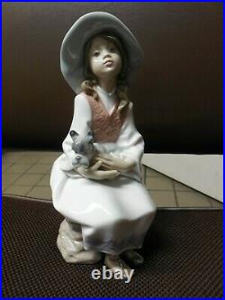 Lladro Daydreams #6400 Girl holding Schnauzer dog figurine