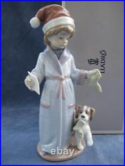 Lladro Dear Santa Figurine Mint Christmas Letter to Santa Boy with Dog