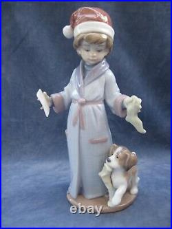 Lladro Dear Santa Figurine Mint Christmas Letter to Santa Boy with Dog