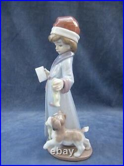 Lladro Dear Santa Figurine Mint Christmas Letter to Santa Boy with Dog