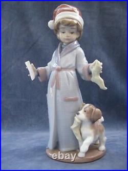 Lladro Dear Santa Figurine Mint Christmas Letter to Santa Boy with Dog