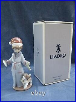 Lladro Dear Santa Figurine Mint Christmas Letter to Santa Boy with Dog