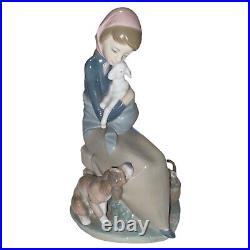 Lladro Devotion Jealousy Figurine Girl WithLamb & Dog Glossy Porcelain 1278