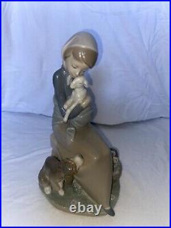 Lladro Devotion Jealousy Figurine Girl WithLamb & Dog Glossy Porcelain 1278