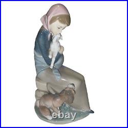 Lladro Devotion Jealousy Figurine Girl WithLamb & Dog Glossy Porcelain 1278