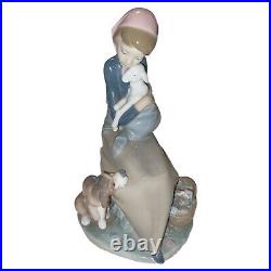 Lladro Devotion Jealousy Figurine Girl WithLamb & Dog Glossy Porcelain 1278