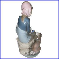 Lladro Devotion Jealousy Figurine Girl WithLamb & Dog Glossy Porcelain 1278