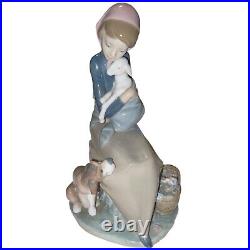 Lladro Devotion Jealousy Figurine Girl WithLamb & Dog Glossy Porcelain 1278