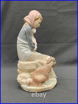 Lladro Devotion Jealousy Figurine Girl w Lamb & Dog Glossy Porcelain 1278 Mint