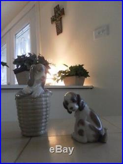 Lladro Dog In Basket 1128 & Gentle Surprise 6210 Mint Condition Fast Shipping