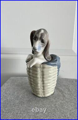 Lladro Dog In Basket (Basset Hound) #1128