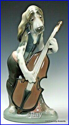 Lladro Dog Playing Bass Fiddle #1154 Free Shipping Rare Perfect- Mint
