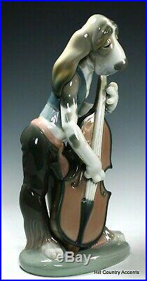 Lladro Dog Playing Bass Fiddle #1154 Free Shipping Rare Perfect- Mint