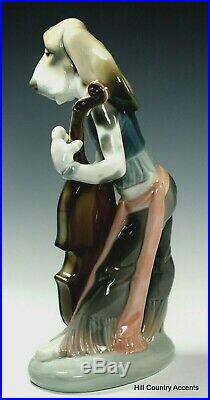 Lladro Dog Playing Bass Fiddle #1154 Free Shipping Rare Perfect- Mint