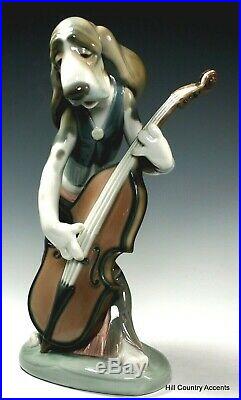 Lladro Dog Playing Bass Fiddle #1154 Free Shipping Rare Perfect- Mint