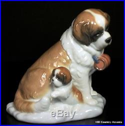 Lladro Dog & Puppy Baby-sitting #8170 St. Bernard Dog With Puppy Mib