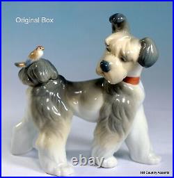 Lladro Dog Unexpected Visit # 6829 Puppy With A Bird On His Tail Mib
