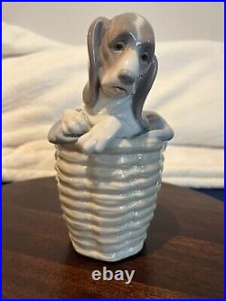 Lladro Dog in Basket #1128 hound hiding