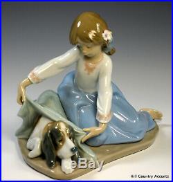 Lladro Dog's Best Friend #5688 Flowers Young Girl Covering Puppy $455 Mint