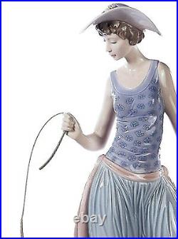 Lladro Elegant Promenade Woman Figurine, Porcelain Satue, Lady Walking Her Dogs