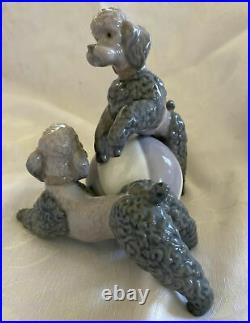 Lladro Extremely Rare Lladro Cute Doggies With Gray Ball