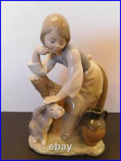 Lladro Figurine #1246 Caress & Rest Girl Petting Dog Mint