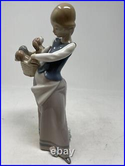 Lladro Figurine 1311 Girl With Basket of Puppies on Hip NO Box Retired 1996 H9.7