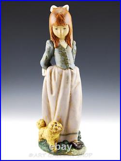 Lladro Figurine 14 TALL ROSITA GIRL WITH PUPPY DOG ROSE #2085 Gres Retired Mint