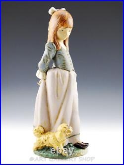 Lladro Figurine 14 TALL ROSITA GIRL WITH PUPPY DOG ROSE #2085 Gres Retired Mint