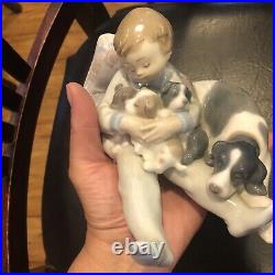 Lladro Figurine #1535 Sweet Dreams Young Boy Sleeping Mother Dog Puppies RETIRED