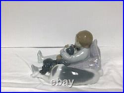 Lladro Figurine #1535 Sweet Dreams Young Boy Sleeping with Mother Dog & Puppies
