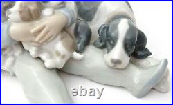 Lladro Figurine #1535 Sweet Dreams Young Boy Sleeping withMother Dog & Puppies