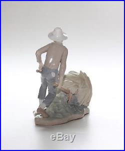 Lladro Figurine, 4852, Gardener In Trouble. Boy Wheelbarrow Dog